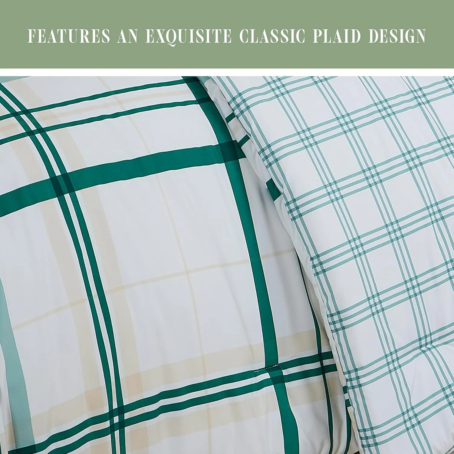 Elegant Comfort 8-Piece Lodge Plaid Reversible Comforter Set - All Season Bed in a Bag, 4-Piece Sheet Set Featuring Smart Pockets, Matching Shams and Decorative Pillow, Full/Queen, Emerald Green