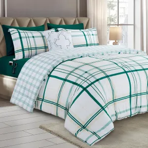 Elegant Comfort 8-Piece Lodge Plaid Reversible Comforter Set - All Season Bed in a Bag, 4-Piece Sheet Set Featuring Smart Pockets, Matching Shams and Decorative Pillow, Full/Queen, Emerald Green