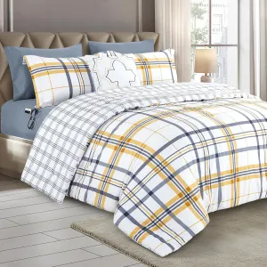Elegant Comfort 8-Piece Lodge Plaid Reversible Comforter Set - All Season Bed in a Bag, 4-Piece Sheet Set Featuring Smart Pockets, Matching Shams and Decorative Pillow, King/California King, Gold
