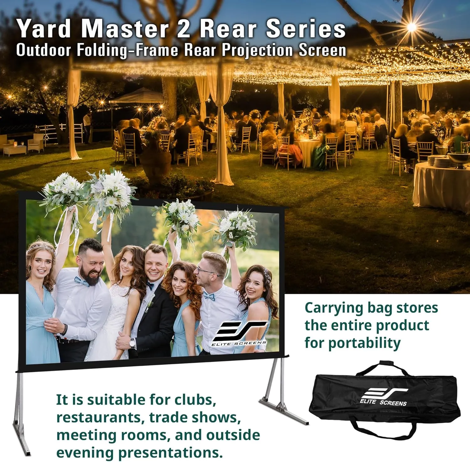 Elite Screens Yard Master 2, 120-inch Outdoor Portable Fast Folding Projector Screen w/ Stand 16:9, 8K 4K Ultra HD 3D Movie Theater Cinema REAR Projection, OMS120HR3, US Based Company 2-YEAR WARRANTY