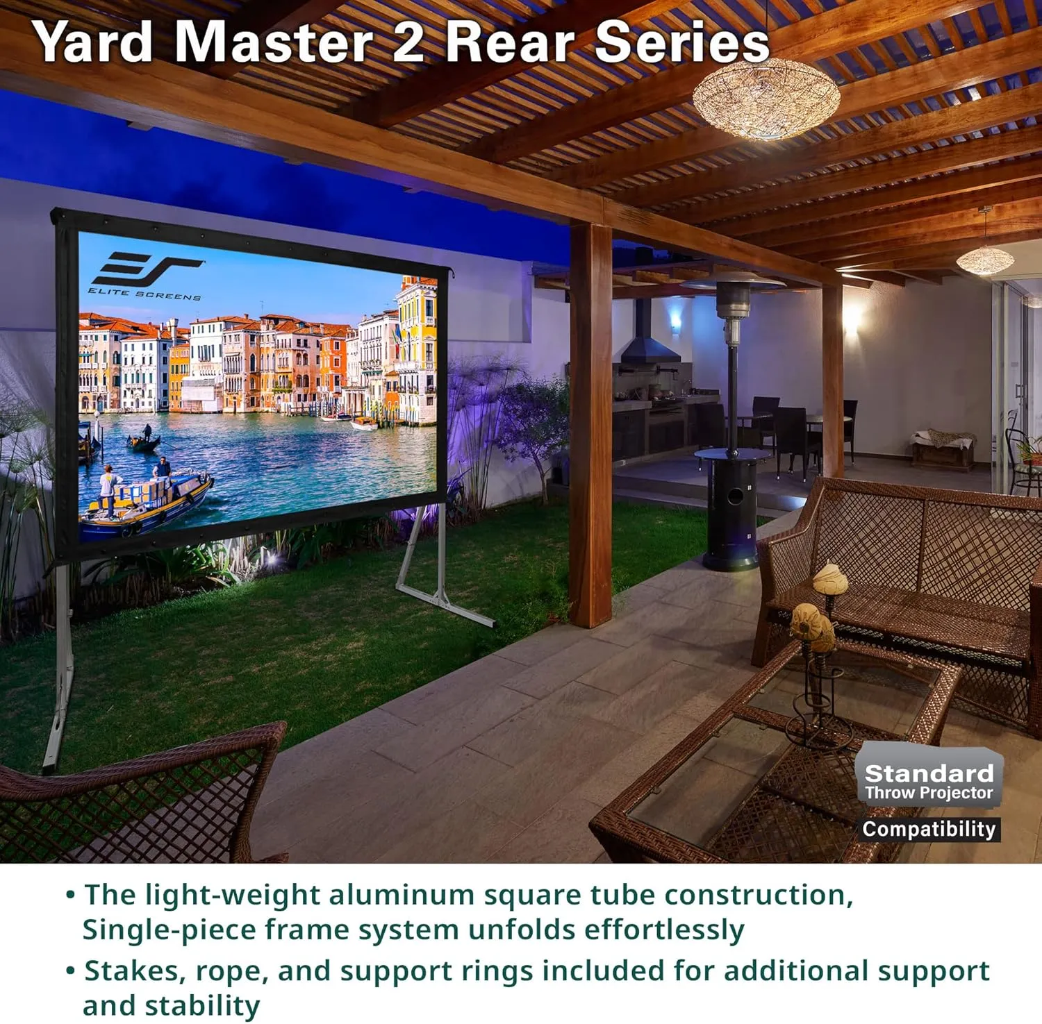 Elite Screens Yard Master 2, 120-inch Outdoor Portable Fast Folding Projector Screen w/ Stand 16:9, 8K 4K Ultra HD 3D Movie Theater Cinema REAR Projection, OMS120HR3, US Based Company 2-YEAR WARRANTY