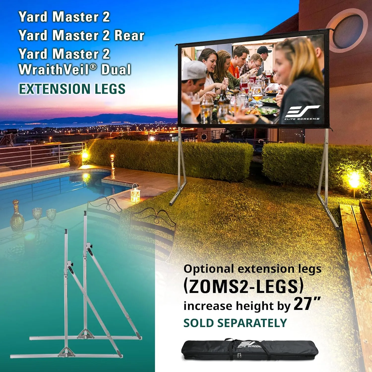 Elite Screens Yard Master 2, 120-inch Outdoor Portable Fast Folding Projector Screen w/ Stand 16:9, 8K 4K Ultra HD 3D Movie Theater Cinema REAR Projection, OMS120HR3, US Based Company 2-YEAR WARRANTY