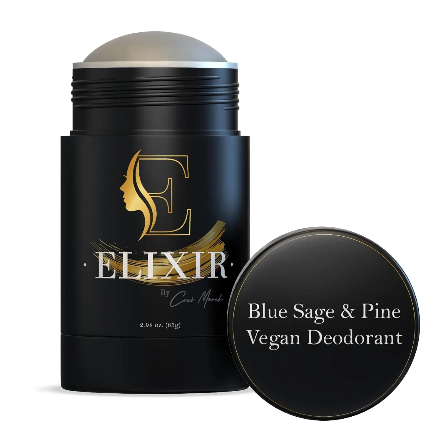 Elixir by Coco March Aluminum Free Vegan Deodorant -Blue Sage & Pine-Gentle Natural Ingredients w/Effective Odor Protection, Essential Oil Scent, Made w/Organic Coconut Oil & Shea Butter-2.98 oz
