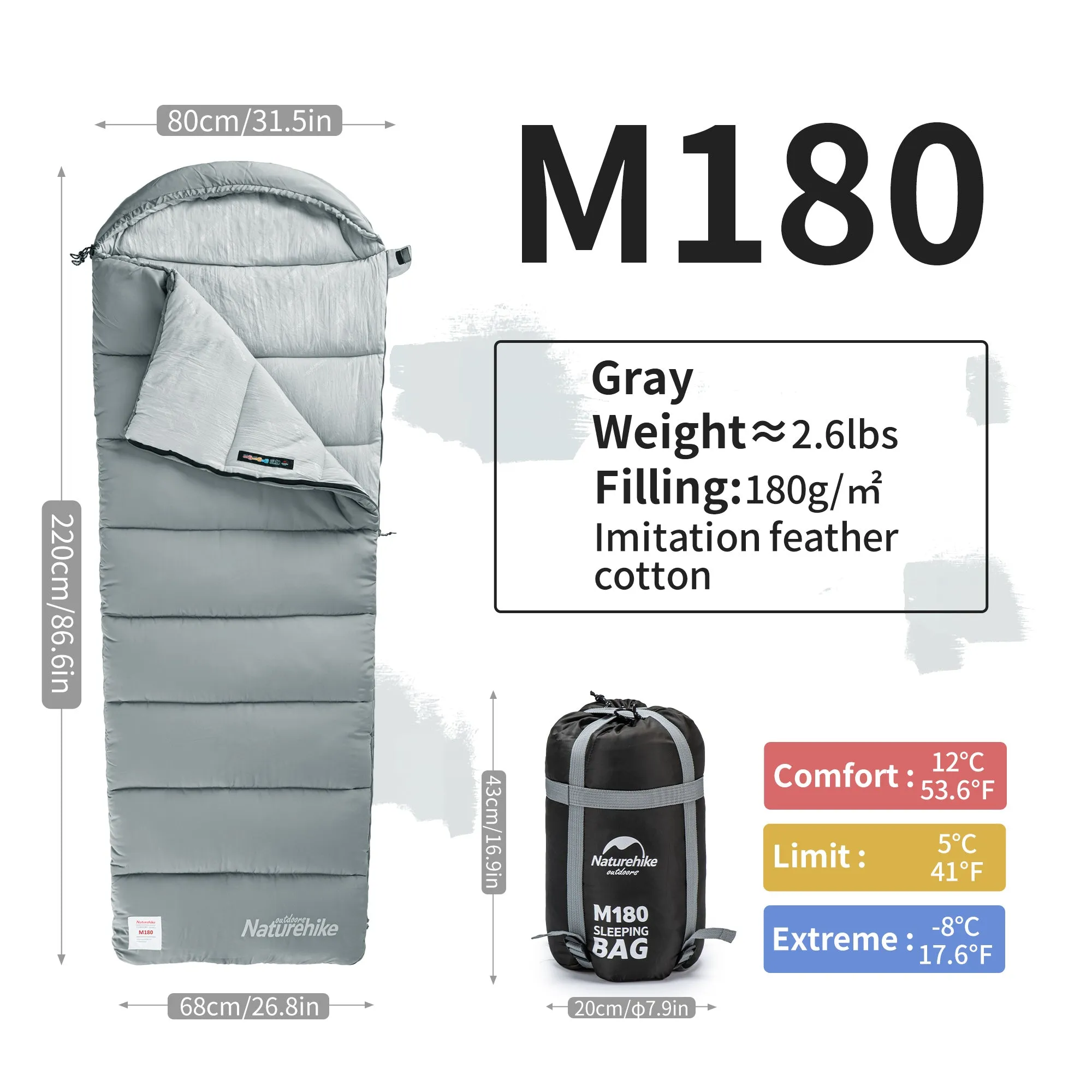 End-of-season sale Envelop Sleeping M180 Washable With Competitive Hood Cotton Naturehike Bag Grey