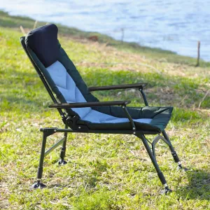 Enjoy Ultimate Relaxation with Portable Folding Reclining Camping Chair, Adjustable Backrest for Camping, Beach, Hiking, Fishing, Green/Black/Grey