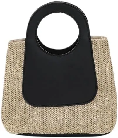 EOGIPJBNKF Colorblocked Straw Bag