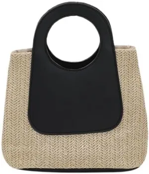 EOGIPJBNKF Colorblocked Straw Bag