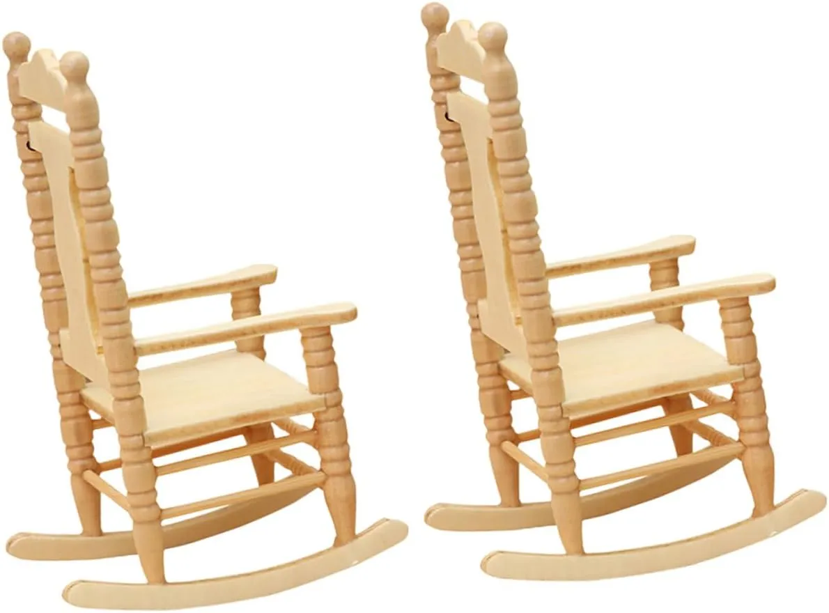 ERINGOGO Mini Rocking-Chair Ornament 1:12 Scale Vintage Style Miniature Doll House Furniture Set of 2