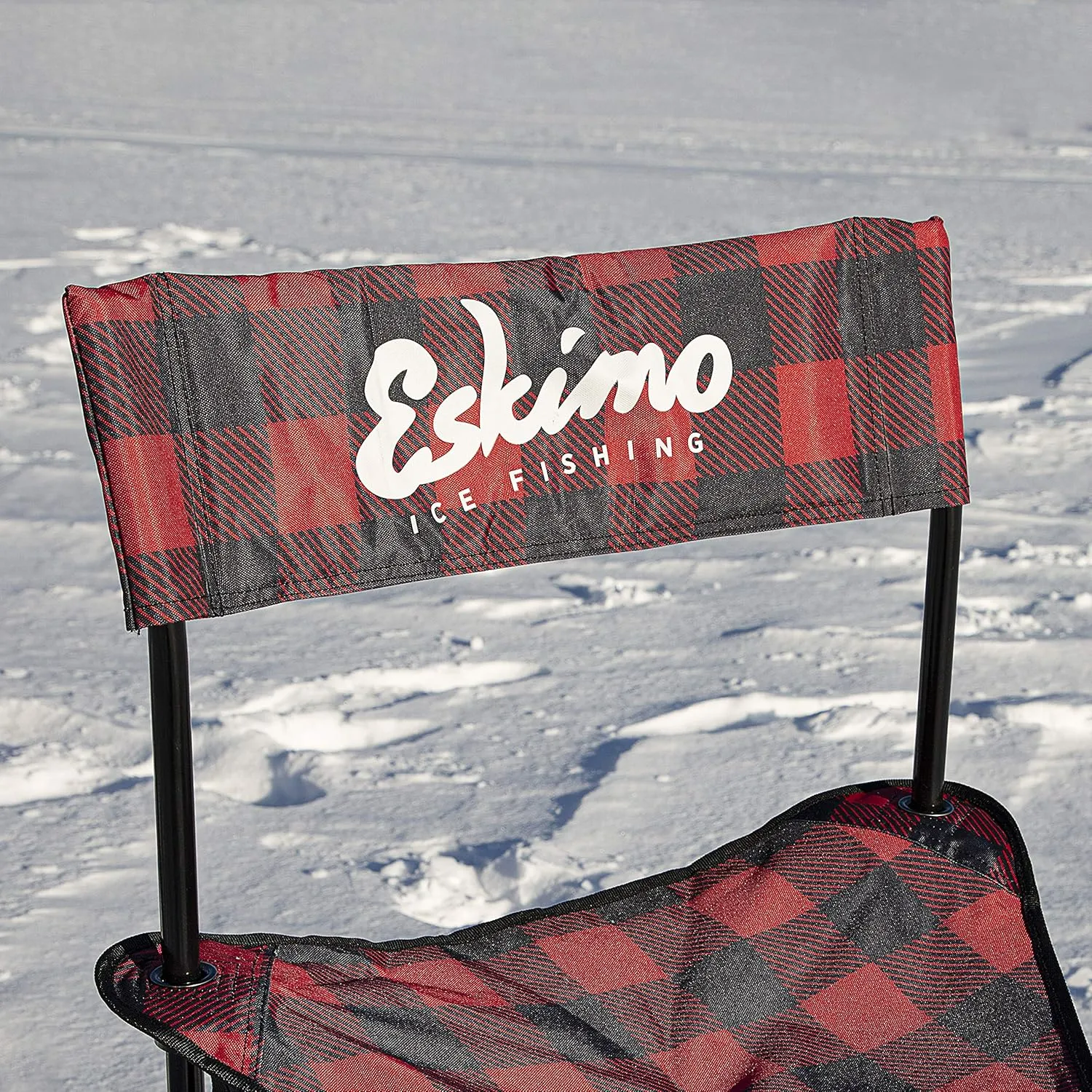 Eskimo Folding Ice Chair, Standard, Buffalo Plaid Adjustable Height, Alloy Steel Red/Black