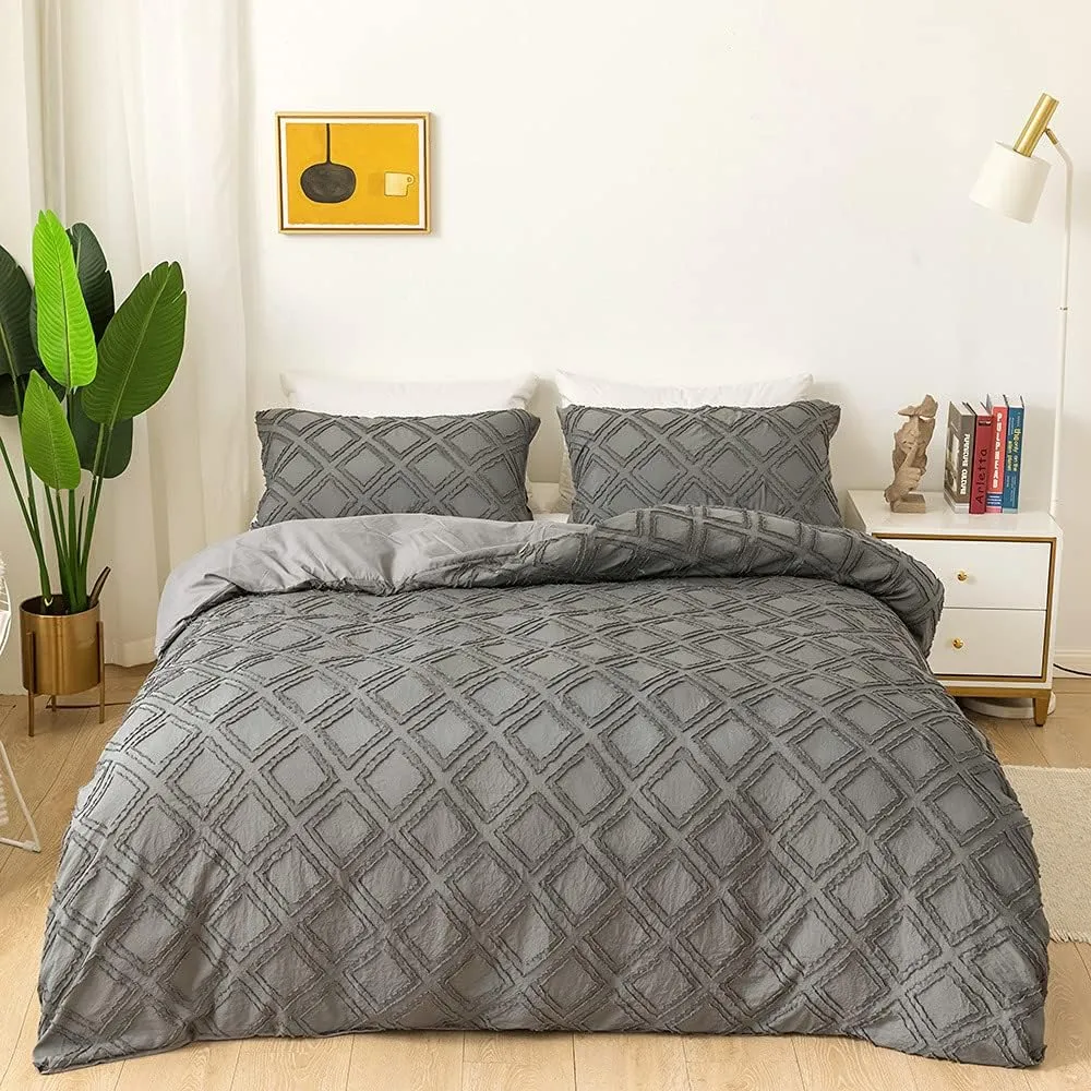 European Farmhouse Cotton Bedding Duvet Cover Set with Zipper Closure 1 Duvet Cover 2 Pillowcases Pure Color Ultra Soft Duvet Cover Set 3 Piece (Color : E, Size : Single 135X200cm(53X79inch)) (B Twin