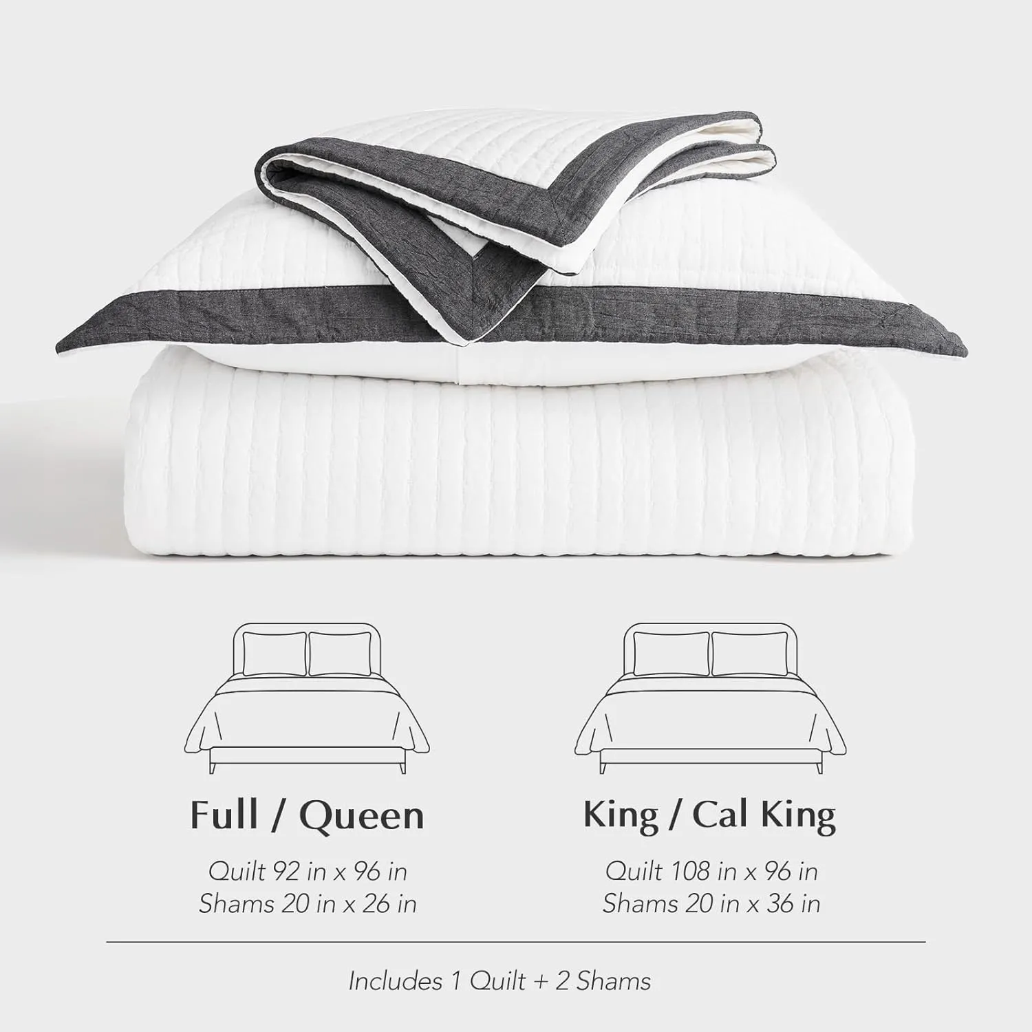 EVERGRACE Cotton Border Frame Tack-Stitch Quilt Bedding Set King Size, Coastal Oversized 3 Pieces Lightweight Bedspread Coverlet for All Season, with 2 Matching Shams, Washed Black