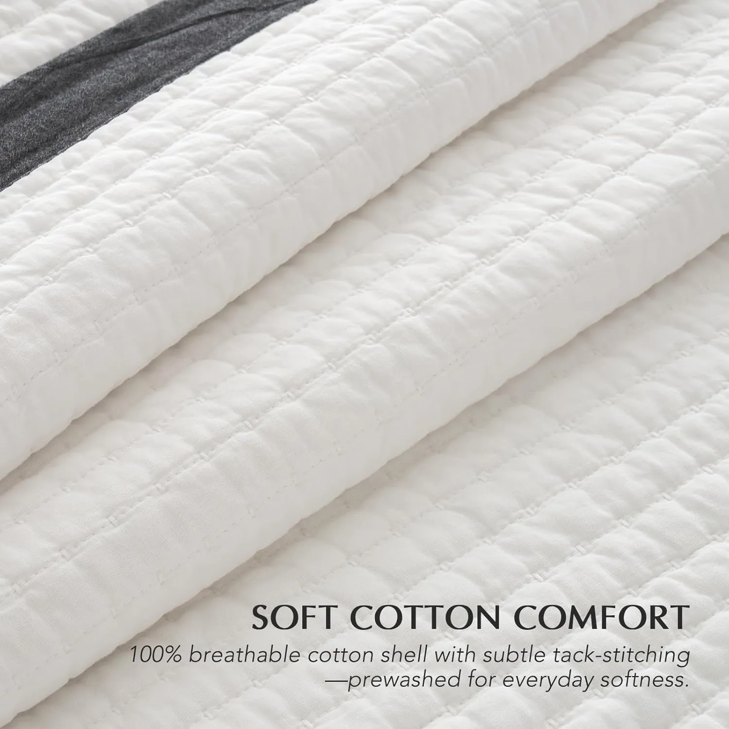 EVERGRACE Cotton Border Frame Tack-Stitch Quilt Bedding Set King Size, Coastal Oversized 3 Pieces Lightweight Bedspread Coverlet for All Season, with 2 Matching Shams, Washed Black