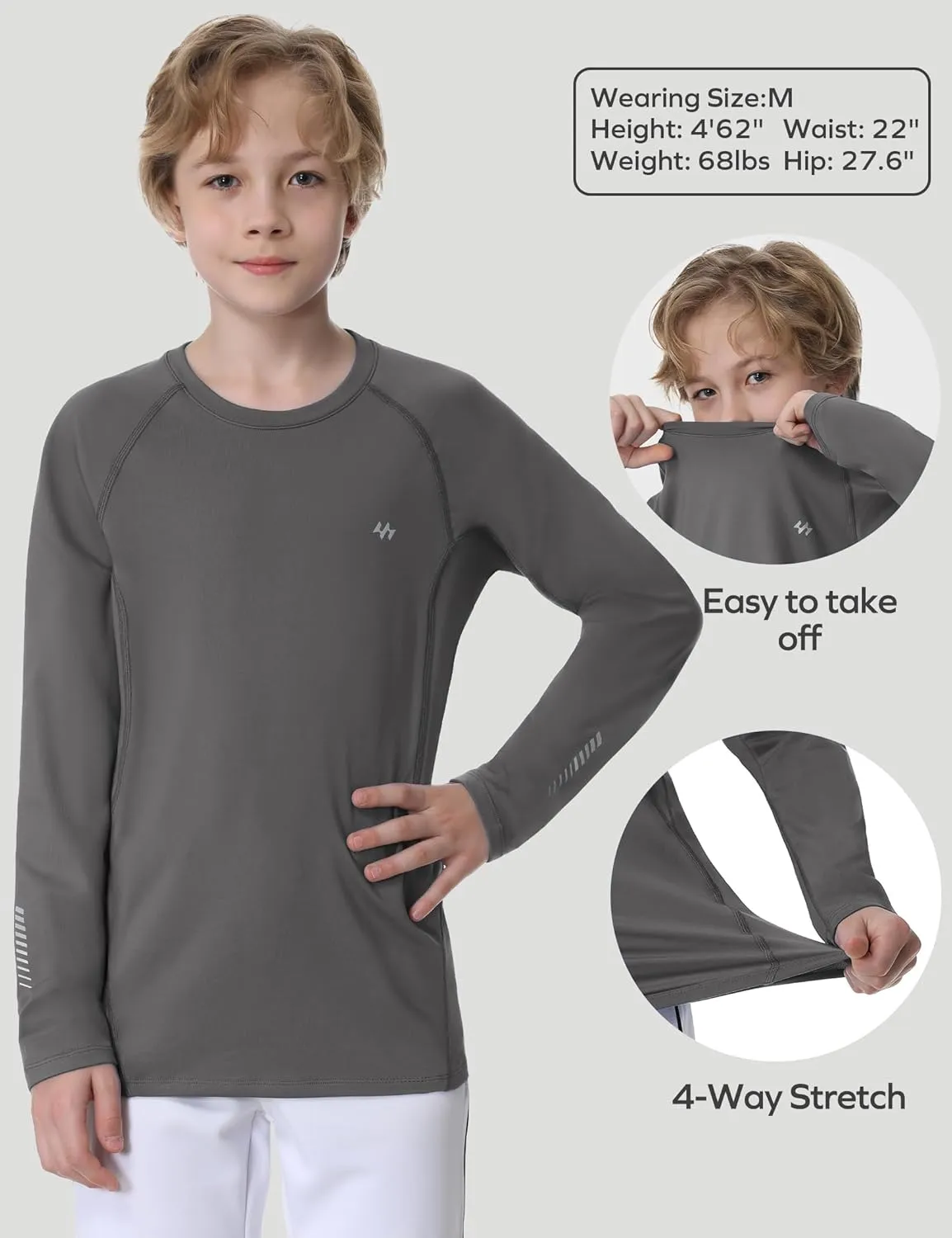 Ewedoos Youth Boys Compression Thermal Shirt Long Sleeve Fleece Undershirts Warm Base Layer for Boy Football Baseball Soccer