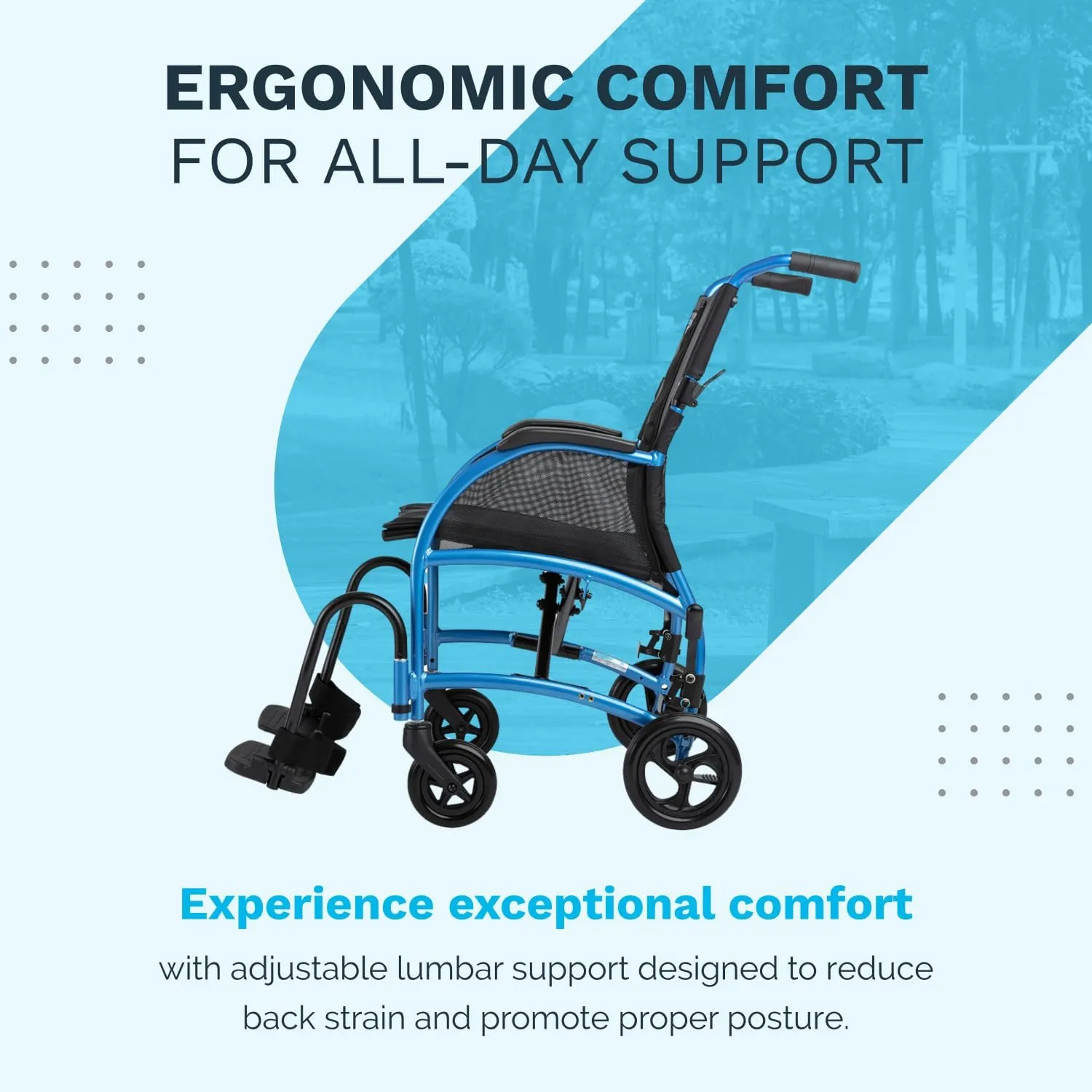 Excursion 8 Lightweight Portable Wheelchair for Adults and Seniors – Ergonomic Lumbar Support, Adjustable Footrests, Supports 300 lbs; 18" Seat (8" Rear Wheels)