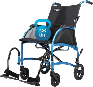 Excursion 8 Lightweight Portable Wheelchair for Adults and Seniors – Ergonomic Lumbar Support, Adjustable Footrests, Supports 300 lbs; 18" Seat (8" Rear Wheels)