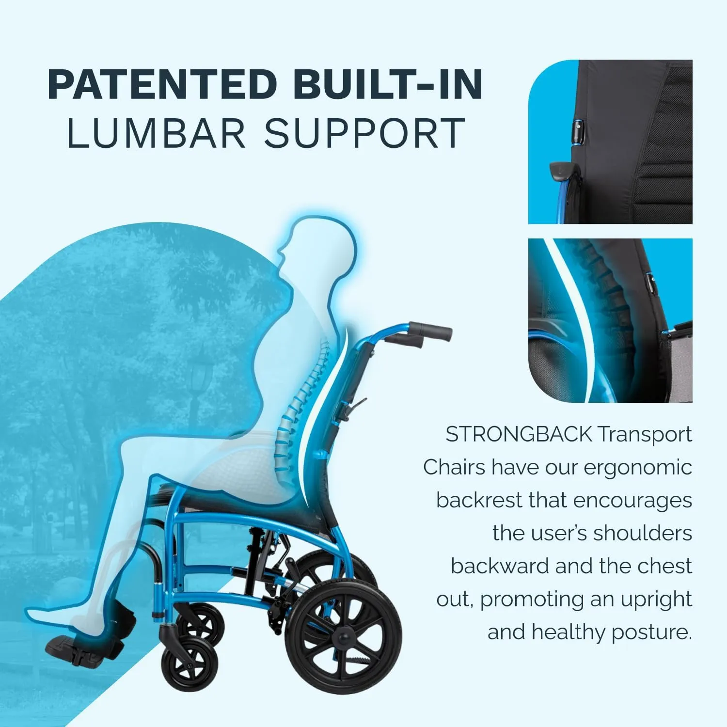 Excursion 8 Lightweight Portable Wheelchair for Adults and Seniors – Ergonomic Lumbar Support, Adjustable Footrests, Supports 300 lbs; 18" Seat (8" Rear Wheels)