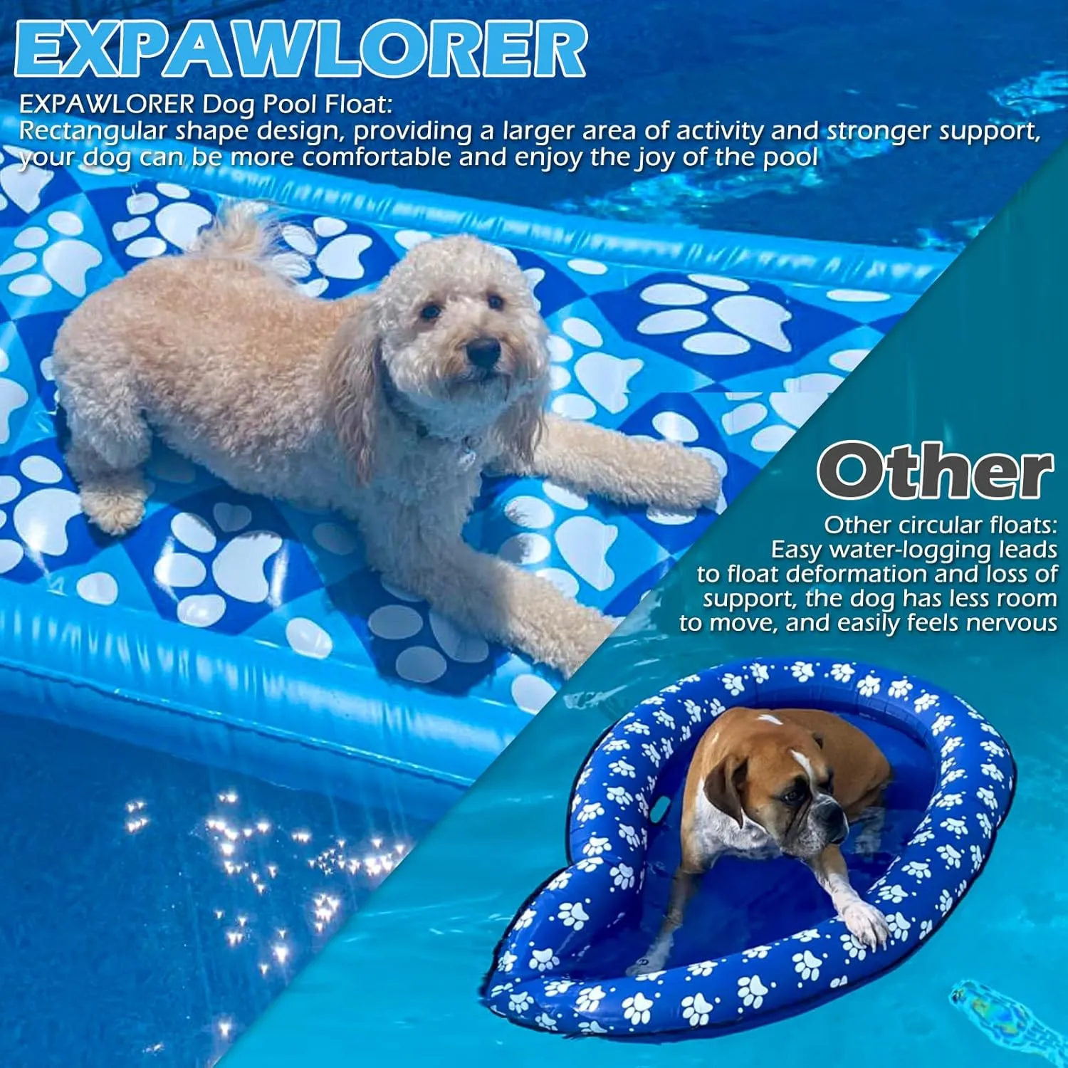 EXPAWLORER Inflatable Dog Pool Float - Large Ride On Pool Raft Toy for Pet, Summer Swiming Pool or Lake Water Games for Small to Large Dogs, Floating Raft with Cute Paw Design