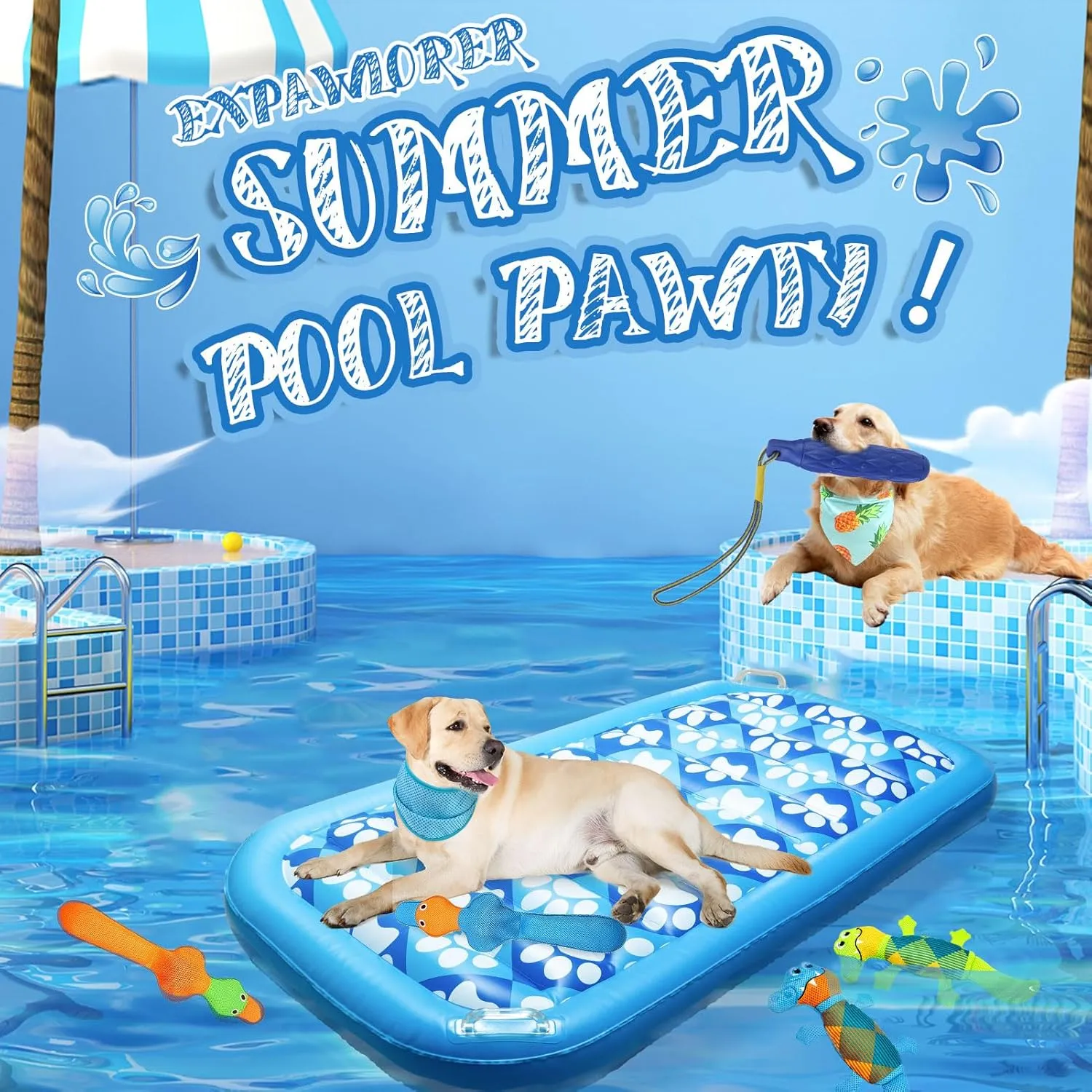 EXPAWLORER Inflatable Dog Pool Float - Large Ride On Pool Raft Toy for Pet, Summer Swiming Pool or Lake Water Games for Small to Large Dogs, Floating Raft with Cute Paw Design