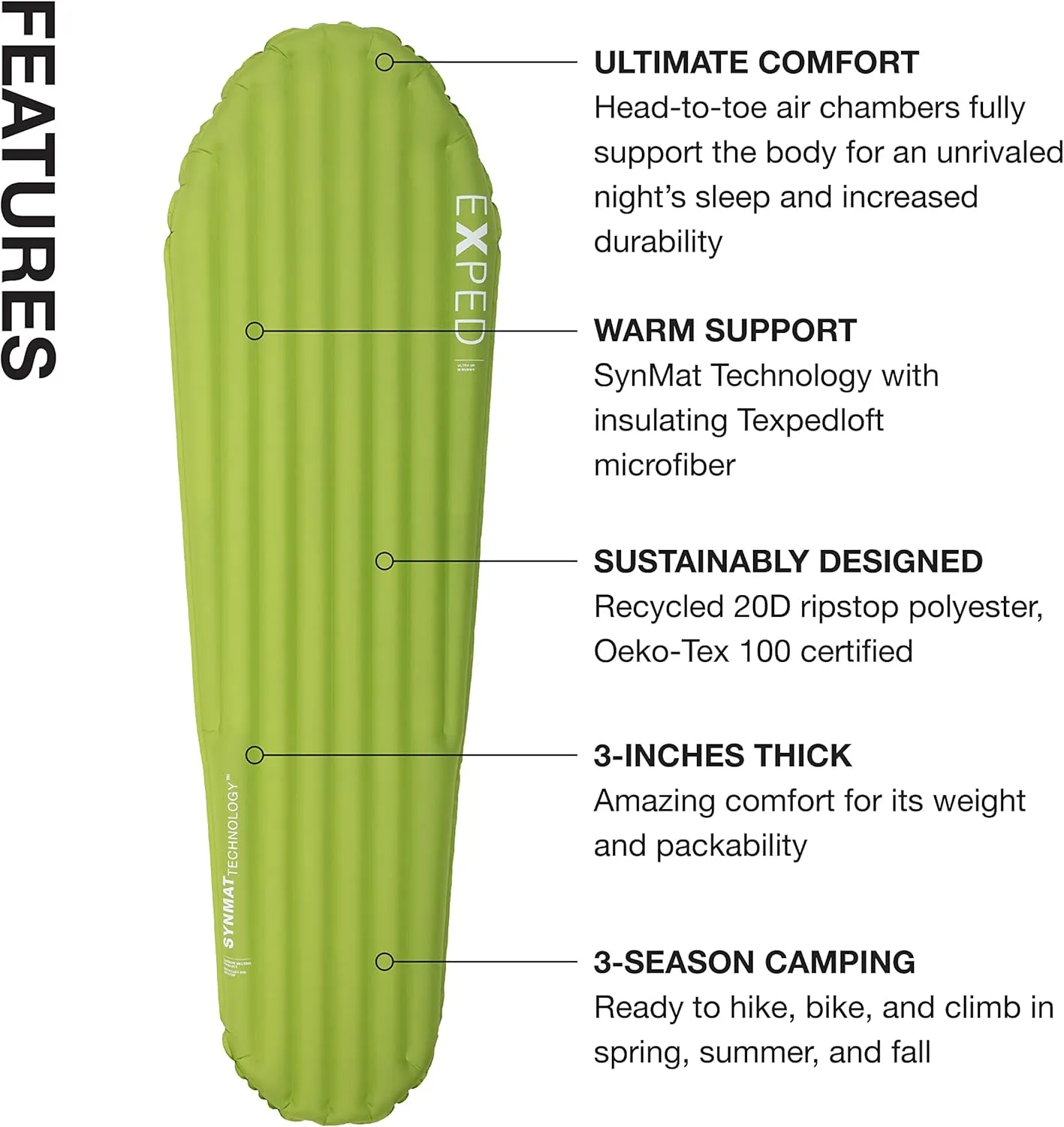 Exped Ultra Series: 1R, 3R, 5R, 7R Single & Duo - Lightweight Backpacking Mat - Packable and Comfortable - Sleeping Pad with Pumpbag for Self-Inflation