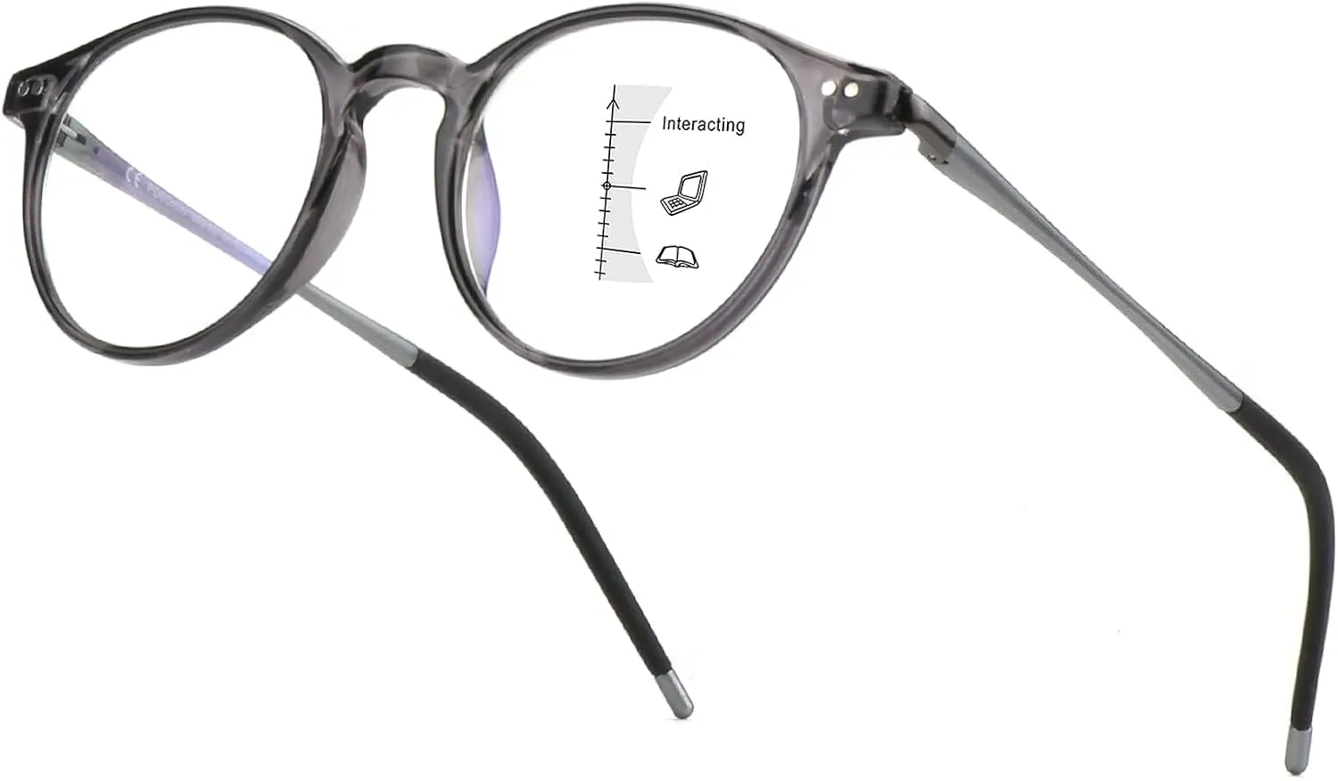 Exquisite Round Ultralight Progressive Multifocus Reading Glasses Women Men Durable Blue Light Blocking Anti EyeStrain/UV Multifocal Readers Spring Hinge（Mid-Near Range 3ft,Top is Not 0）2.5 Gray