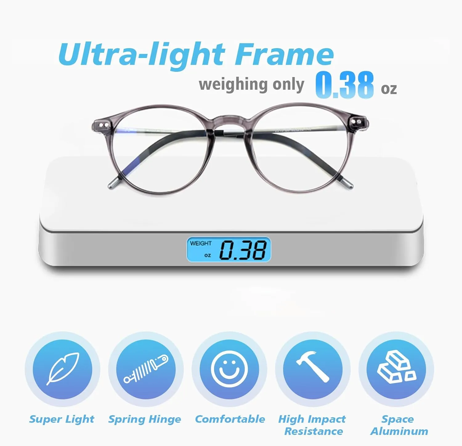 Exquisite Round Ultralight Progressive Multifocus Reading Glasses Women Men Durable Blue Light Blocking Anti EyeStrain/UV Multifocal Readers Spring Hinge（Mid-Near Range 3ft,Top is Not 0）2.5 Gray