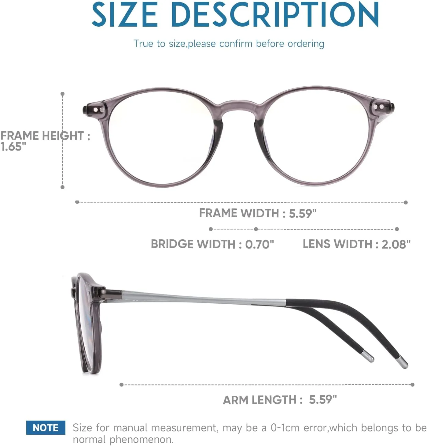 Exquisite Round Ultralight Progressive Multifocus Reading Glasses Women Men Durable Blue Light Blocking Anti EyeStrain/UV Multifocal Readers Spring Hinge（Mid-Near Range 3ft,Top is Not 0）2.5 Gray