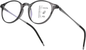 Exquisite Round Ultralight Progressive Multifocus Reading Glasses Women Men Durable Blue Light Blocking Anti EyeStrain/UV Multifocal Readers Spring Hinge（Mid-Near Range 3ft,Top is Not 0）2.5 Gray