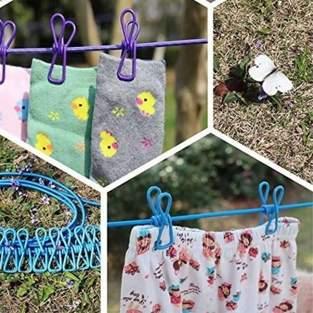 Extendable Cloth Drying Rope with Pulley & Clips