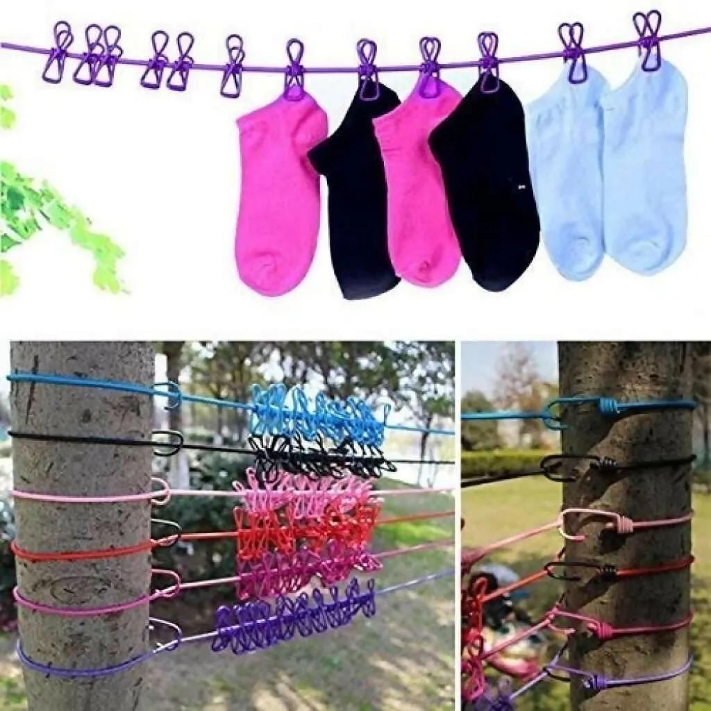 Extendable Cloth Drying Rope with Pulley & Clips