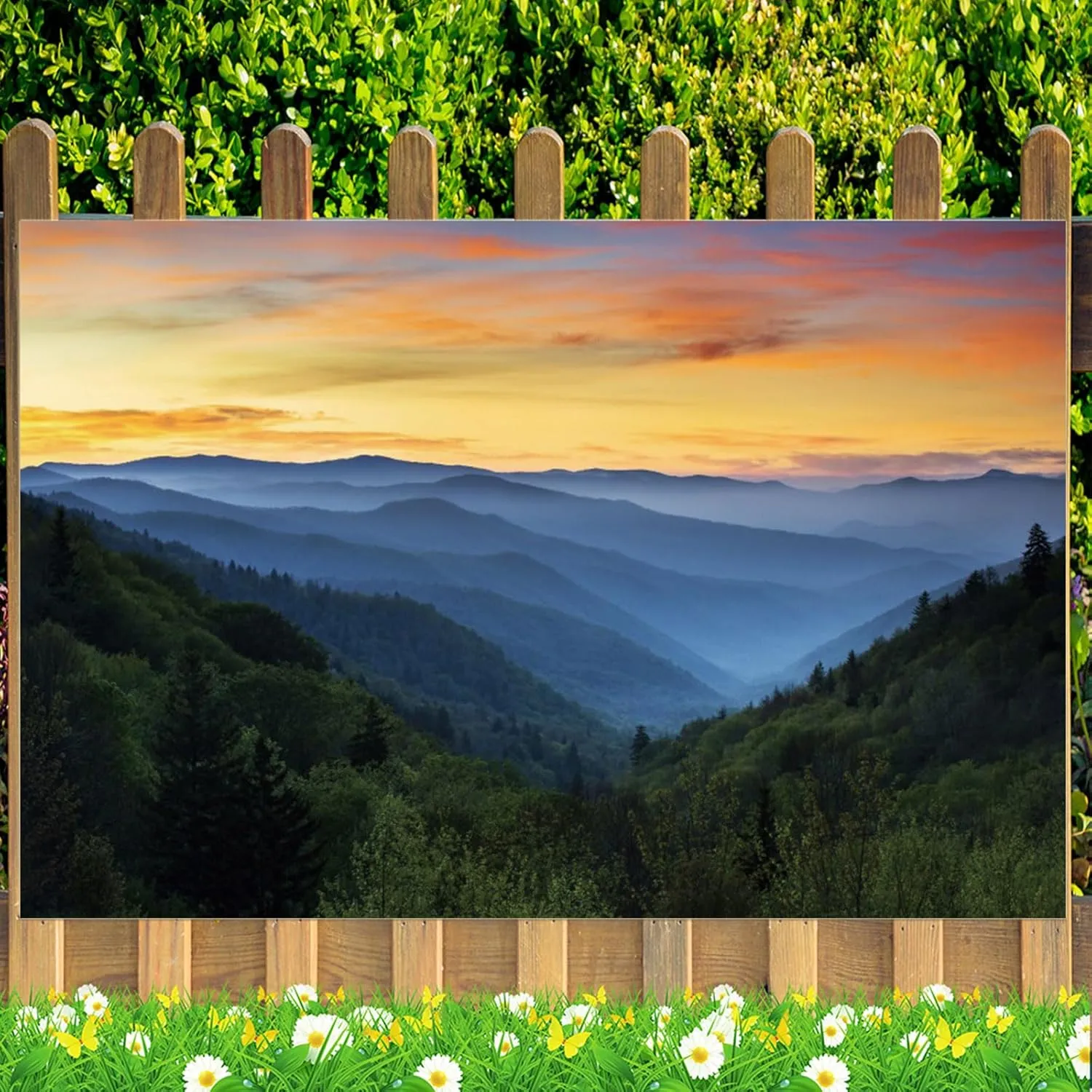 Fabric 10x7ft Mountain Sunrise Landscape Backdrop Great Smoky Mountains National Park Sunset Natural Scenery Photography Background Wall Decor Mural Photo Booth Props