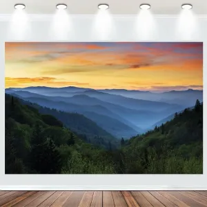 Fabric 10x7ft Mountain Sunrise Landscape Backdrop Great Smoky Mountains National Park Sunset Natural Scenery Photography Background Wall Decor Mural Photo Booth Props