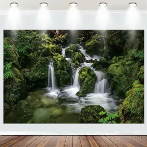 Fabric 9x6ft Nature Waterfall Backdrop Jungle Mountain Forest Lake Falls Cascades Photography Background Wedding Baby Shower Birthday Party Decor Home Office Photo Tapestry Props