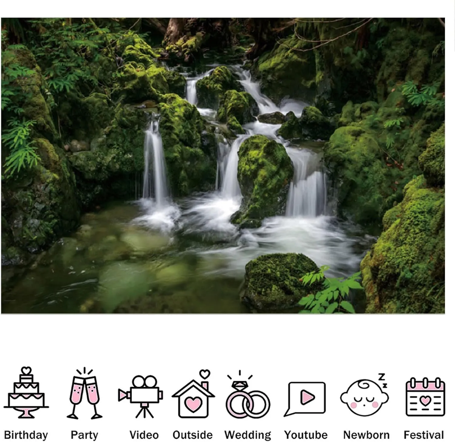 Fabric 9x6ft Nature Waterfall Backdrop Jungle Mountain Forest Lake Falls Cascades Photography Background Wedding Baby Shower Birthday Party Decor Home Office Photo Tapestry Props