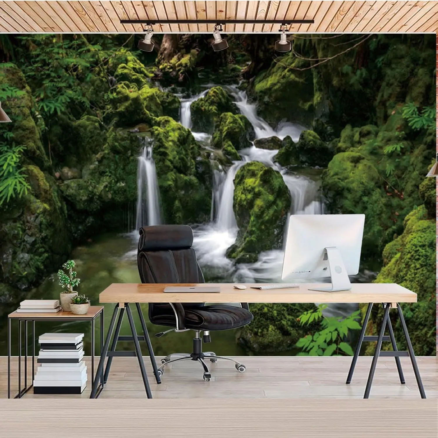 Fabric 9x6ft Nature Waterfall Backdrop Jungle Mountain Forest Lake Falls Cascades Photography Background Wedding Baby Shower Birthday Party Decor Home Office Photo Tapestry Props