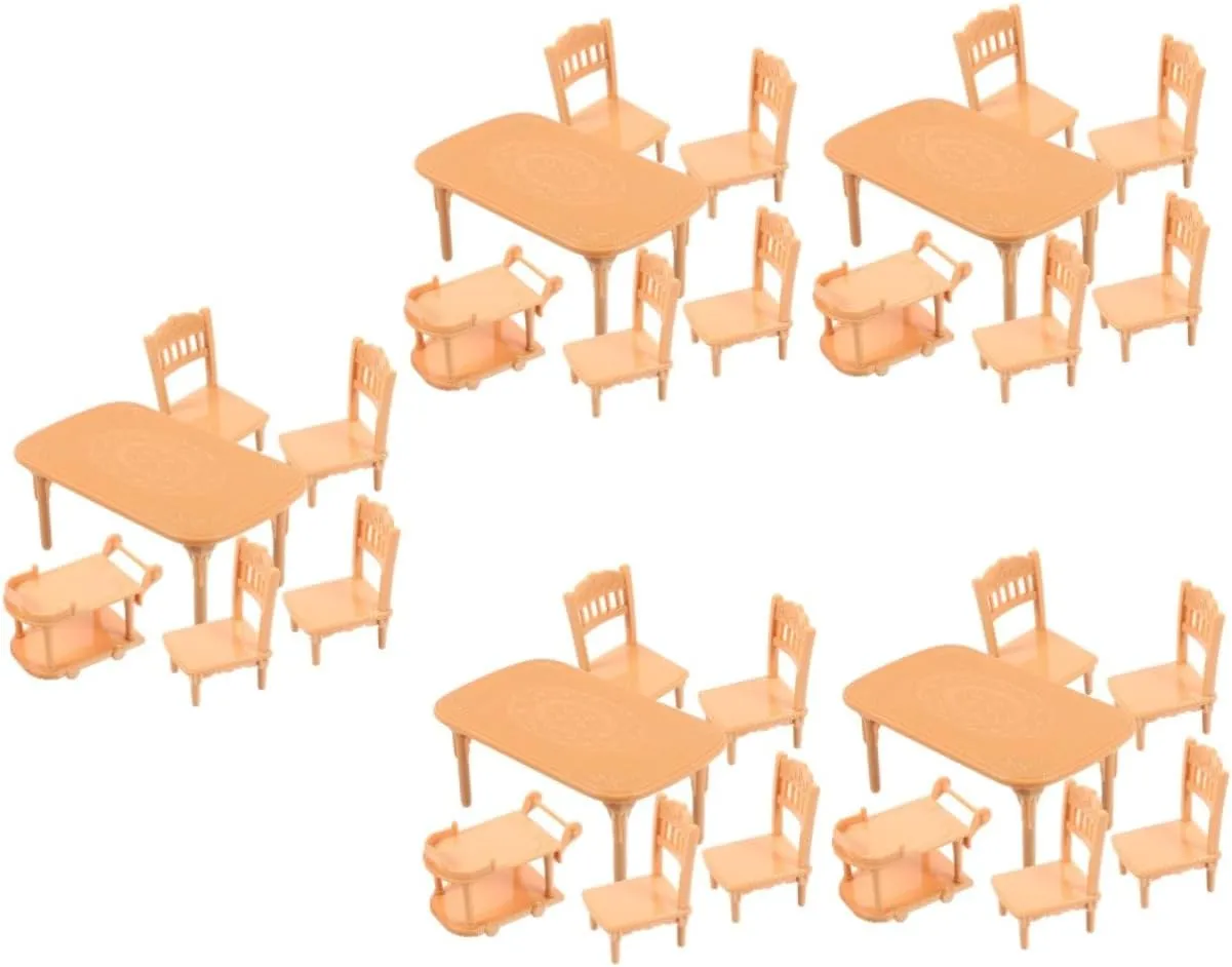 FAVOMOTO 5sets Miniature Dining Table and Chair Set Scale Dollhouse Furniture Accessories Compact Plastic Model for Creative Play and Realistic Decor for Boys and Girls Doll Houses