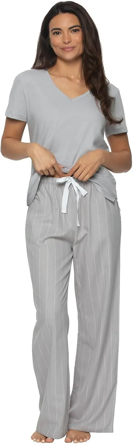 Felina - Mirielle V-Neck Pajama Set - Soft Cotton, Relaxed Fit, All-Season Comfort