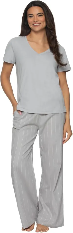 Felina - Mirielle V-Neck Pajama Set - Soft Cotton, Relaxed Fit, All-Season Comfort