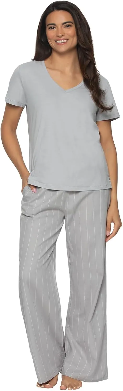 Felina - Mirielle V-Neck Pajama Set - Soft Cotton, Relaxed Fit, All-Season Comfort