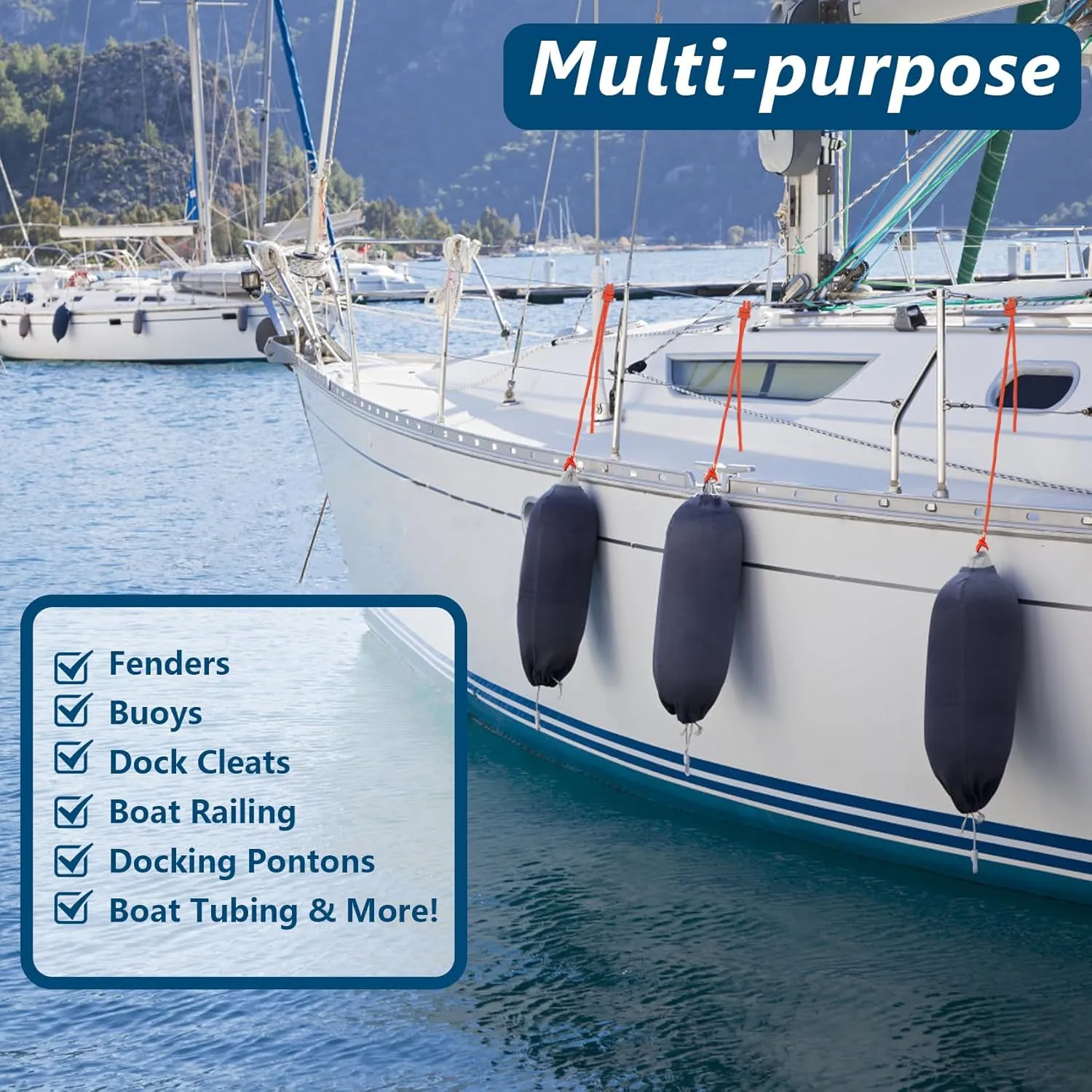 Fender Lines 6' x 3/8" Double Braided Boat Fender Lines 4 Pack, Boat Bumper Rope/Boat Fender Rope 9 Colors Boat Ropes for Docking with 5'' Eyelet Premium Dock Lines for Boats - Orange