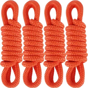Fender Lines 6' x 3/8" Double Braided Boat Fender Lines 4 Pack, Boat Bumper Rope/Boat Fender Rope 9 Colors Boat Ropes for Docking with 5'' Eyelet Premium Dock Lines for Boats - Orange