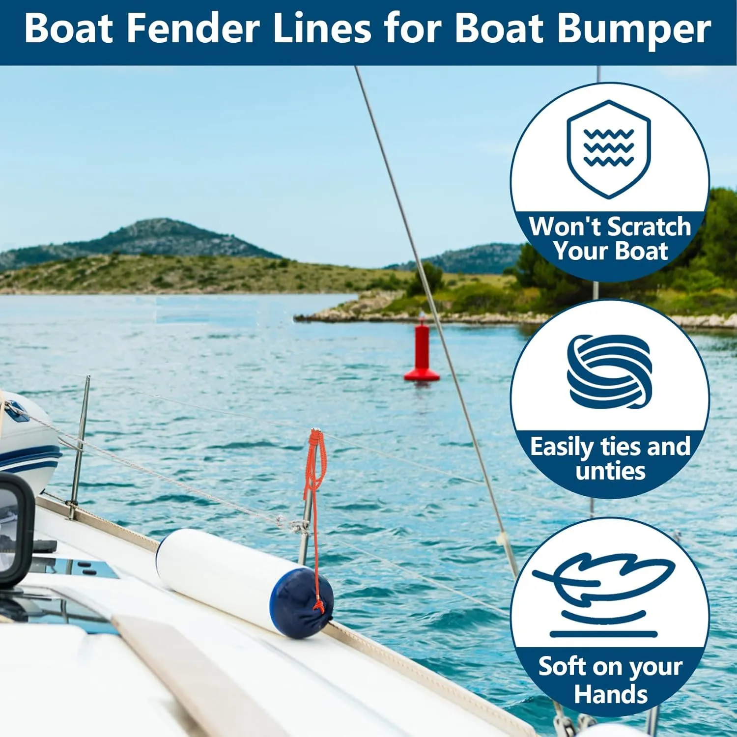 Fender Lines 6' x 3/8" Double Braided Boat Fender Lines 4 Pack, Boat Bumper Rope/Boat Fender Rope 9 Colors Boat Ropes for Docking with 5'' Eyelet Premium Dock Lines for Boats - Orange