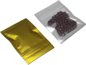 FERENLI 100 Pcs Mylar Zipper Lock Food Storage Bag Matte Aluminum Foil Airtight Bag with Front Window Plastic Packaging Pouch for Zip Flat Heat Seal Lock Resealable (10x15cm (3.9x5.9 inch), Gold)