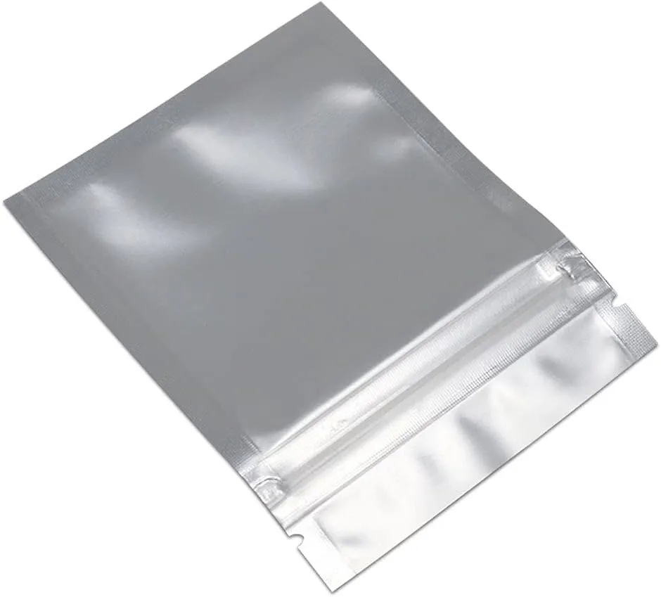 FERENLI 100 Pcs Mylar Zipper Lock Food Storage Bag Matte Aluminum Foil Airtight Bag with Front Window Plastic Packaging Pouch for Zip Flat Heat Seal Lock Resealable (10x15cm (3.9x5.9 inch), Gold)