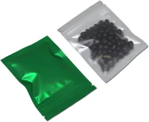 FERENLI 100 Pcs Mylar Zipper Lock Food Storage Bag Matte Aluminum Foil Airtight Bag with Front Window Plastic Packaging Pouch for Zip Flat Heat Seal Lock Resealable (10x15cm (3.9x5.9 inch), Green)