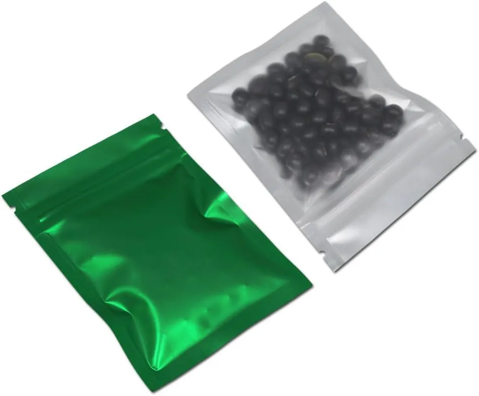 FERENLI 100 Pcs Mylar Zipper Lock Food Storage Bag Matte Aluminum Foil Airtight Bag with Front Window Plastic Packaging Pouch for Zip Flat Heat Seal Lock Resealable (10x15cm (3.9x5.9 inch), Green)
