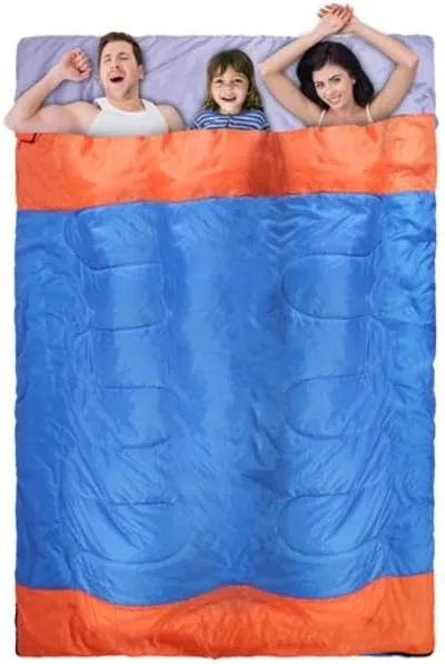 FFF-Blue-3Person-GPCT4000 3 People Sleeping Bag for Adult Kids Lightweight Water Resistant Camping Cotton Liner Cold Warm Weather Indoor Outdoor Use 3 Season with Sack Blue