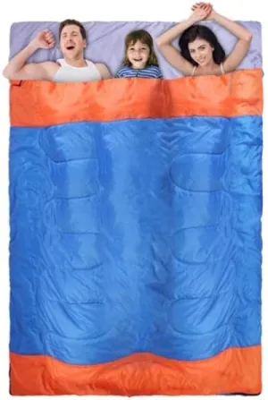FFF-Blue-3Person-GPCT4000 3 People Sleeping Bag for Adult Kids Lightweight Water Resistant Camping Cotton Liner Cold Warm Weather Indoor Outdoor Use 3 Season with Sack Blue