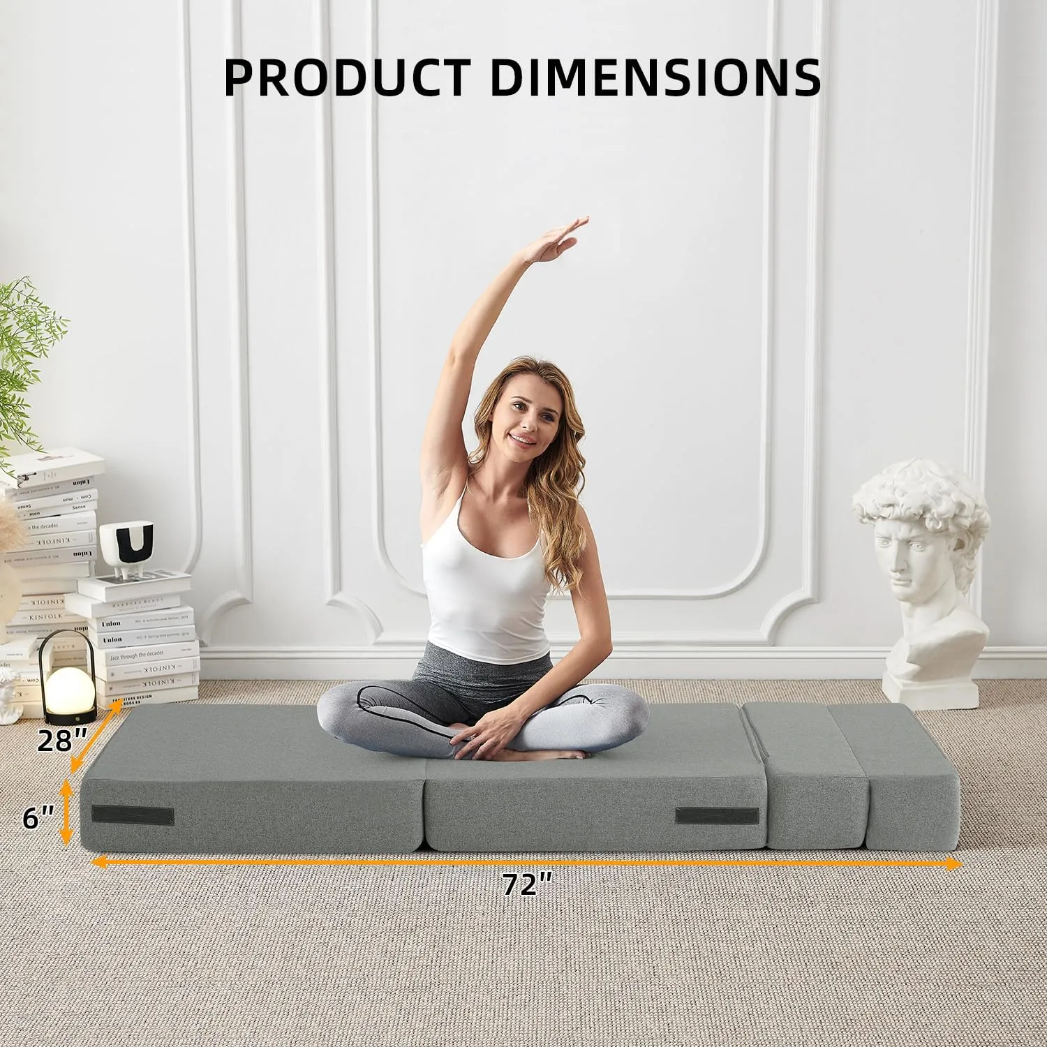 FILUXE Convertible Folding Sofa Bed-Sleeper Chair with Pillow, Modern Linen Fabric Floor & Futon Couch, Foldable Mattress for Living Room/Dorm/Guest Use/Home Office/Apartment, Single Size, Light Gray