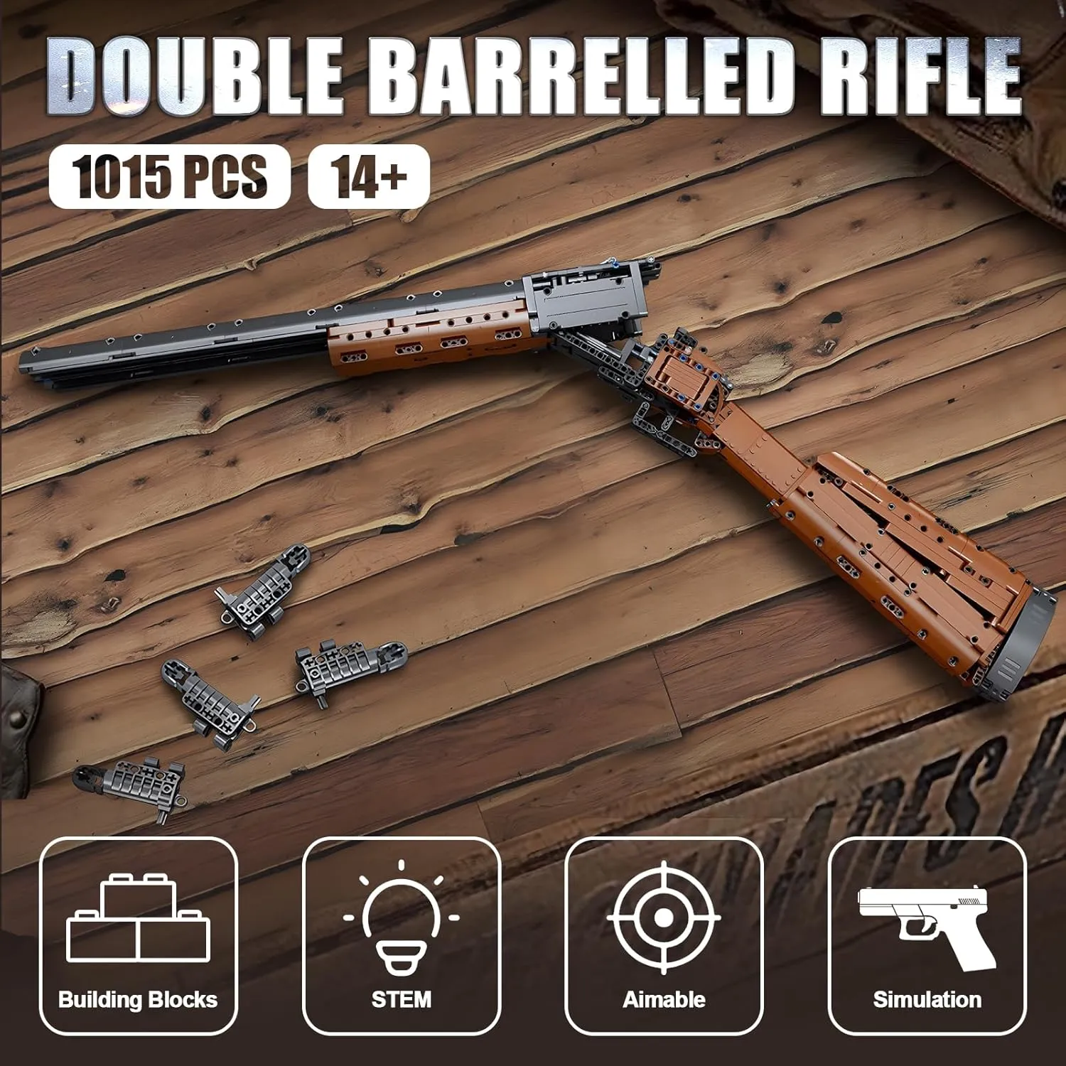 Finger Rock Double Barrelled Model Gun Building Set for Adults, 1:1 Simulation Shooting Mechanical Weapon Technical Building Kit, 1015 Pcs Surprises Collectible Gift for Military Weapon Toy Lovers