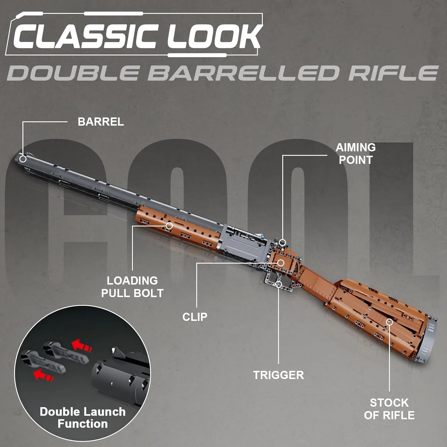 Finger Rock Double Barrelled Model Gun Building Set for Adults, 1:1 Simulation Shooting Mechanical Weapon Technical Building Kit, 1015 Pcs Surprises Collectible Gift for Military Weapon Toy Lovers
